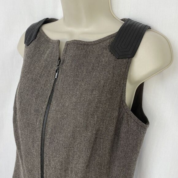 Worth Dress Womens 10 Wool Blend Stretch Shift Sleeveless Faux Leather Trim - Picture 3 of 9